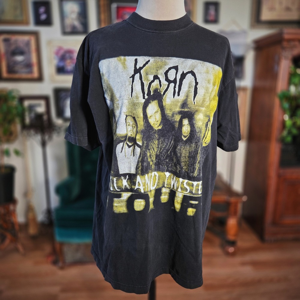Korn Sick and Twisted Shirt Vintage Y2K Tour Band Tee Faded Nu-Metal Graphic L - Picture 2 of 7